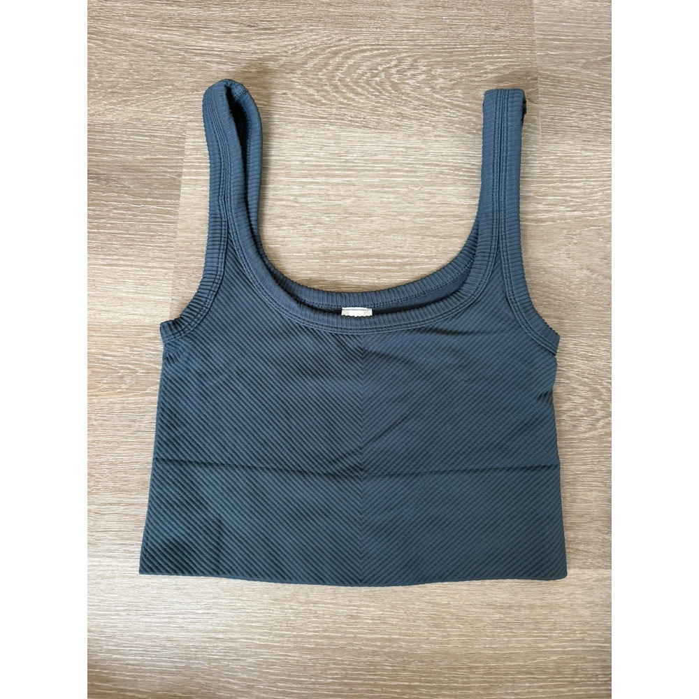 NIKIBIKI Green Cropped Tank Top Square Neck Ribbed Seamless Stretch OS